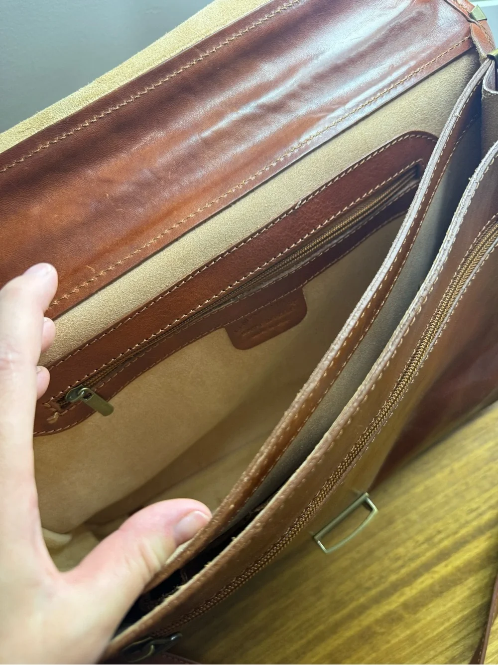 Italian Leather Briefcase, Made In Italy, Cognac Brown Messenger Bag